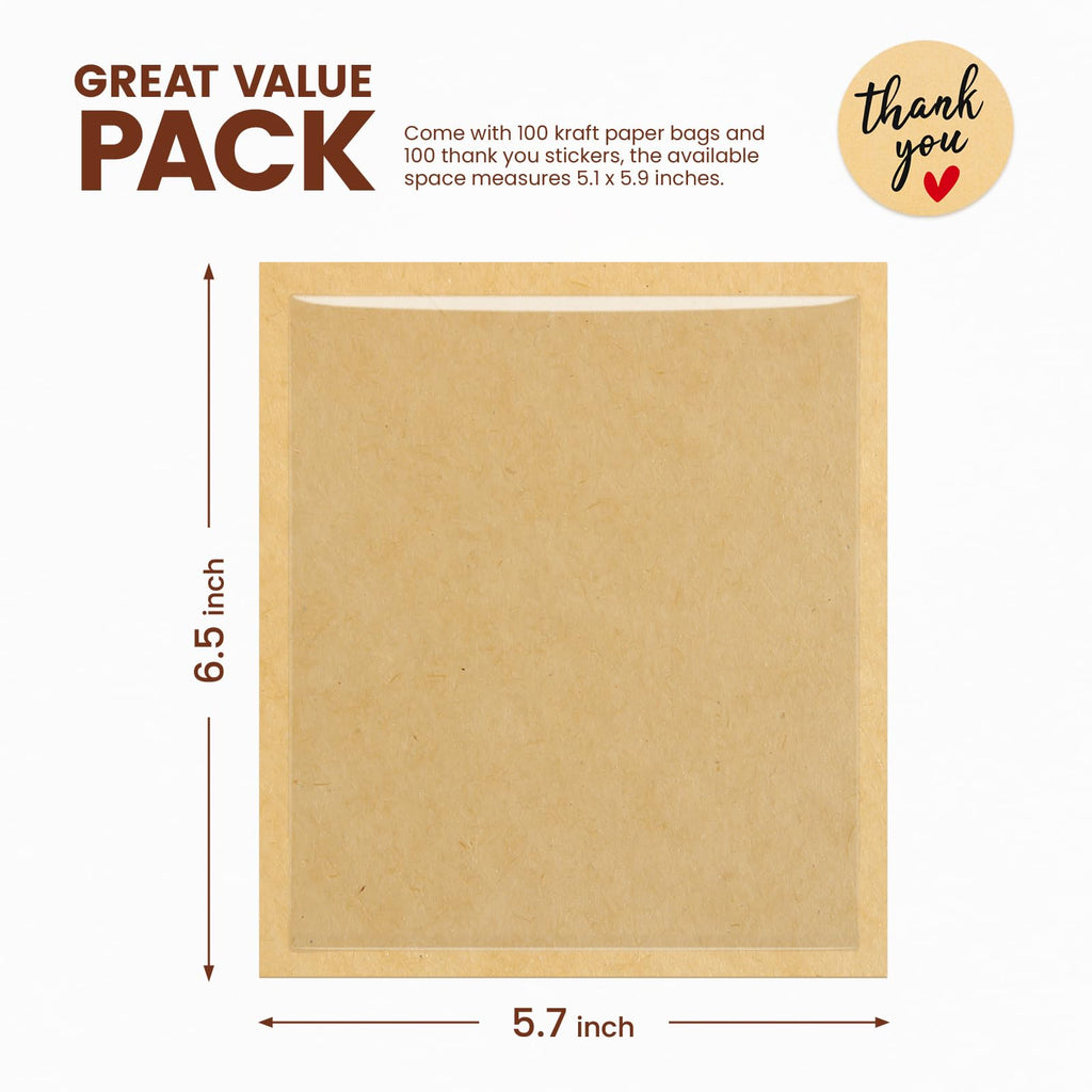 Foranda 100 Pack Cookie Packaging Bags with Seal, 5.7x6.5 Inch Heat Sealable Paper Cookie Sleeves, Grease Resistant To Go Bakery Bags with Window for Bake Sale Brownie, Treat, Donut, Cake Slice, Scone