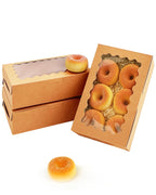 qiqee 9x6x2.5 Inch Brown Cookie Box with Window 15Pcs Pastry Macaron Bakery Box For Packaging