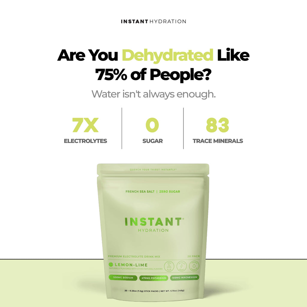 Instant Hydration Sugar Free Electrolytes Powder Packets - Lemon Lime Electrolyte Drink Mix & Travel Essentials - Post Workout Recovery, Brain Health, Muscle & Tissue Support - 20 Count