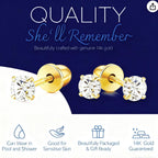 14K Gold Cubic Zirconia Stud Earrings,Secure Screw Back（Yellow Gold, 5mm）