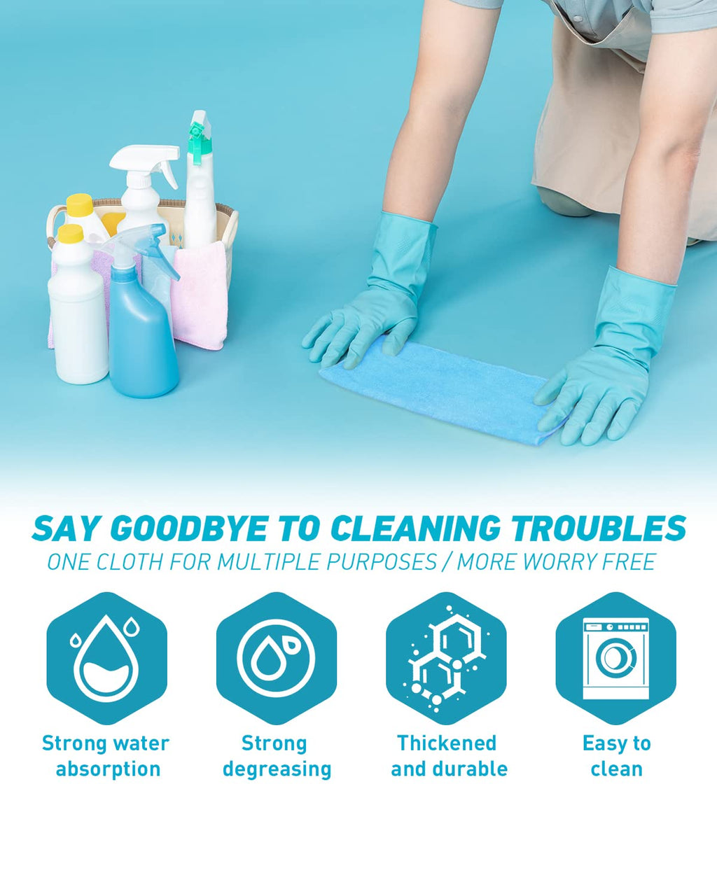 WEAWE Microfiber Cleaning Cloth-24Pcs (13x13 inch) Ultra Soft Highly Absorbent Rags for Housekeeping-Machine Wash (Blue)