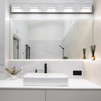 SineRise LED Modern Bathroom Vanity Light Fixtures (5-Light, 40-Inch), Matte White Modern Acrylic Bathroom Wall Lighting Fixtures Over Mirror (Cool White 6000K)