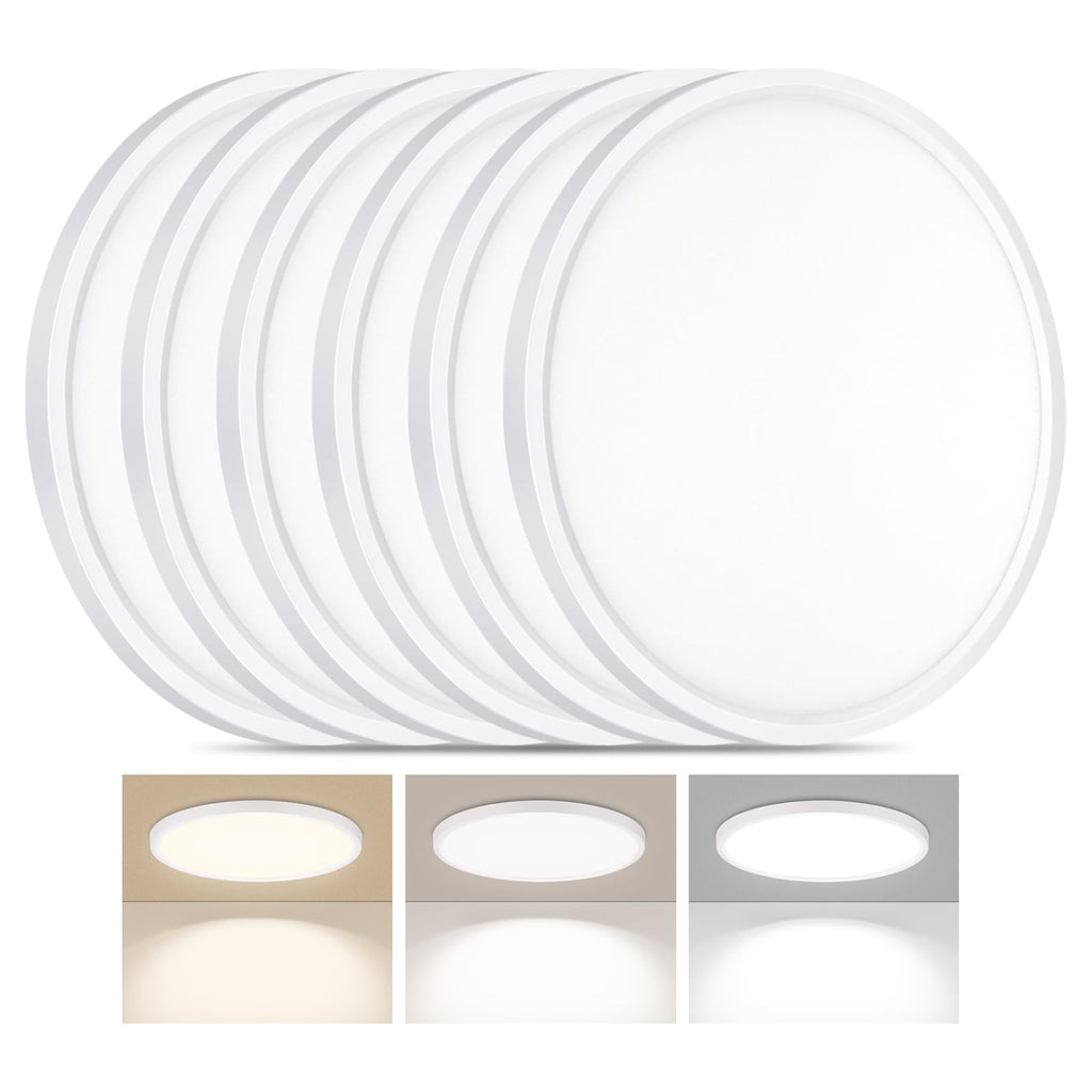 LUMLLSAJI 6 Pack LED Flush Mount Ceiling Light, 24W Ultra Thin Round White 3000k/4000k/6500k 3 Color Temperatures Adjusted 12 Inch Modern Ceiling Lights for Bedroom Bathroom Kitchen