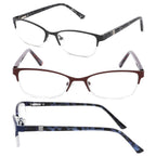 CRGATV 3-Pack Reading Glasses for Women Blue Light Blocking Metal Half Frame Computer Readers Anti UV/Eye Strain/Glare (+2.5 Magnification Strength)