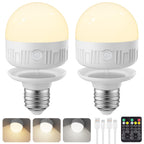 SCOPOW 2Packs E26 Rechargeable Light Bulbs with Remote Control, 5W 350lm Magnetically Battery Operated Light Bulbs 2000mAh, 3 Color Temperature, Timer, Dimmer for Non-Hardwired Lamp