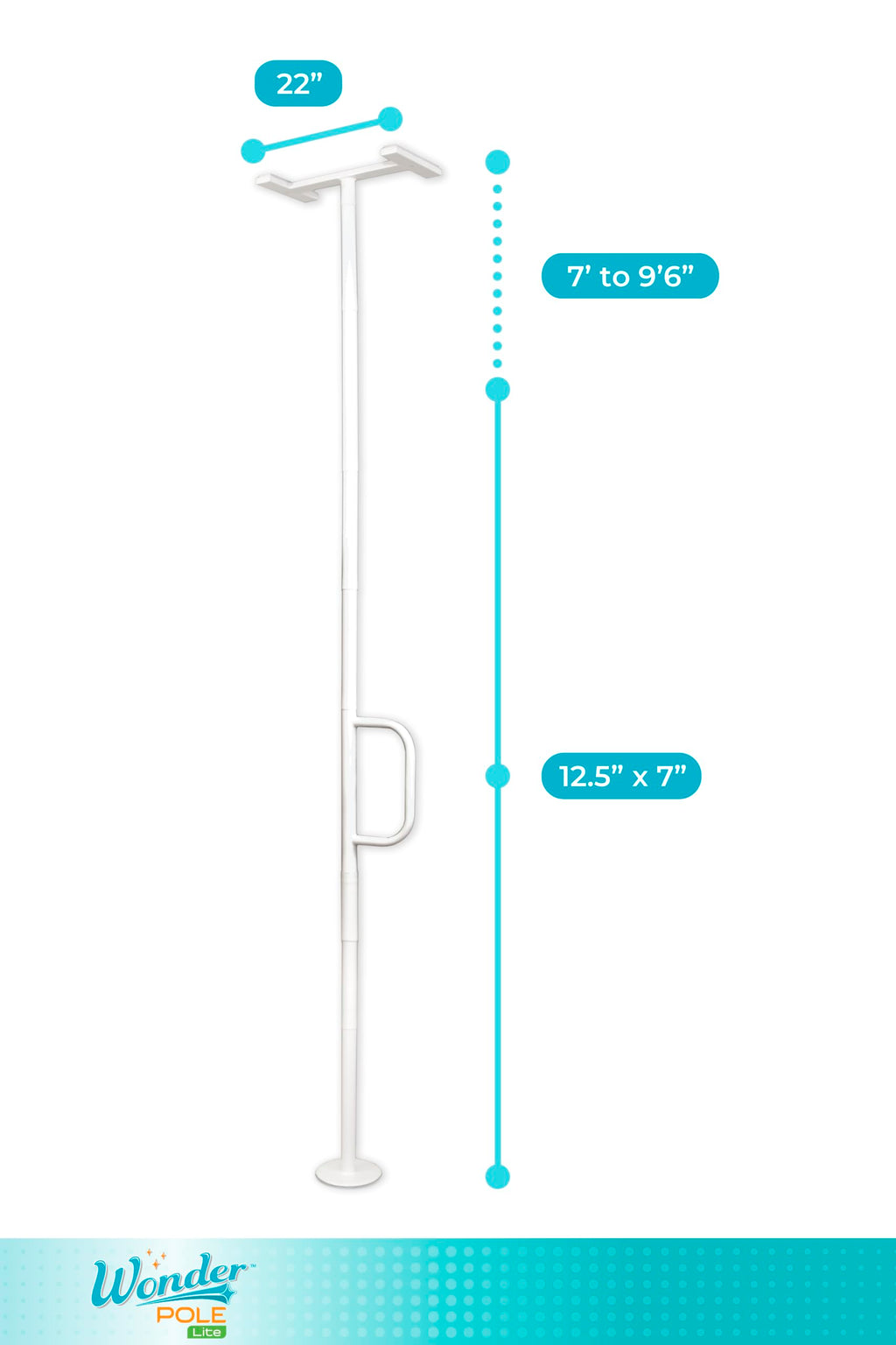 Stander Wonder Pole Lite, Adjustable Floor to Ceiling Safety Grab Bar with Security Support Handle for Fall Prevention, Tension Mounted Transfer-Pole for Adults, Seniors, and Elderly, White