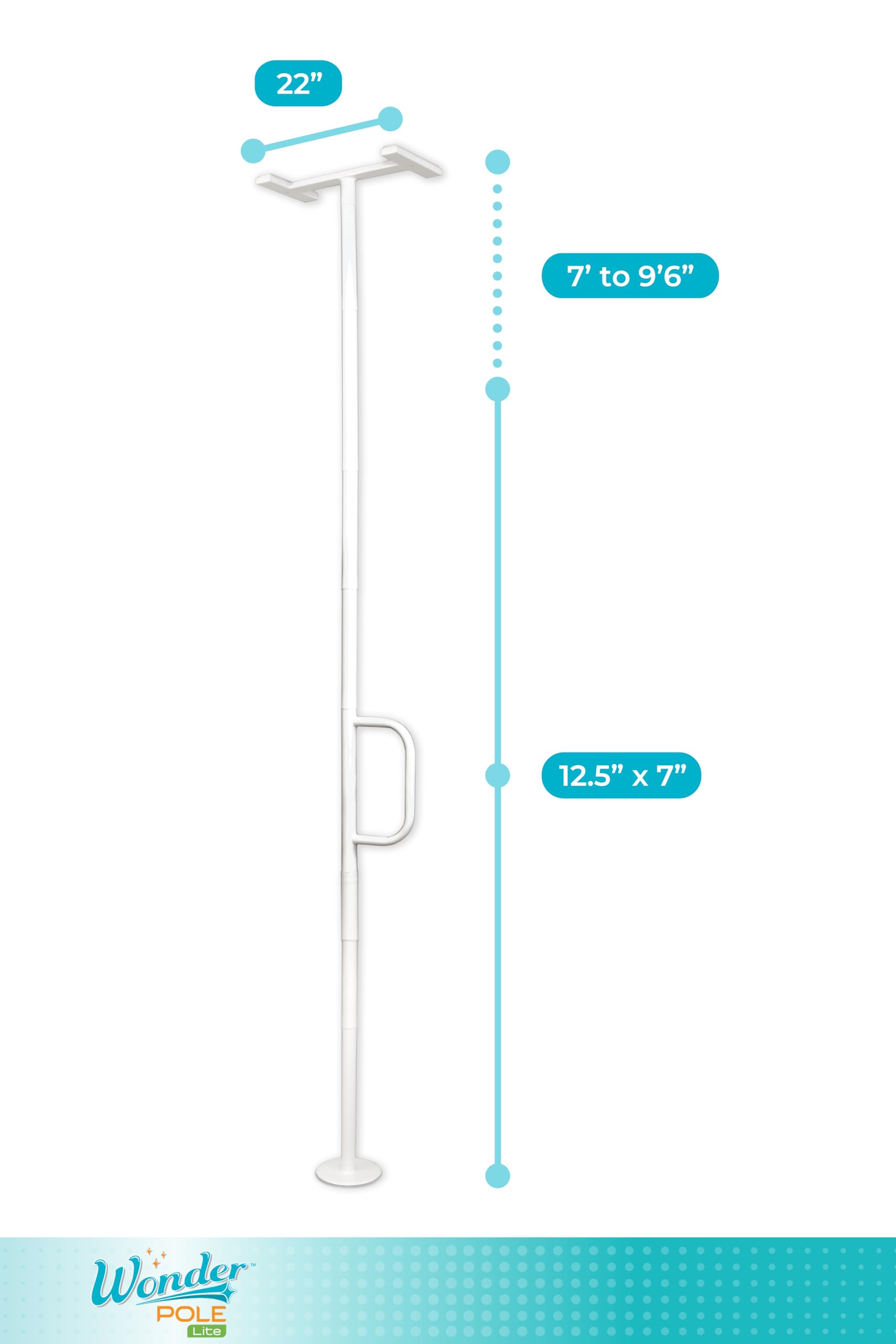 Stander Wonder Pole Lite, Adjustable Floor to Ceiling Safety Grab Bar with Security Support Handle for Fall Prevention, Tension Mounted Transfer-Pole for Adults, Seniors, and Elderly, White