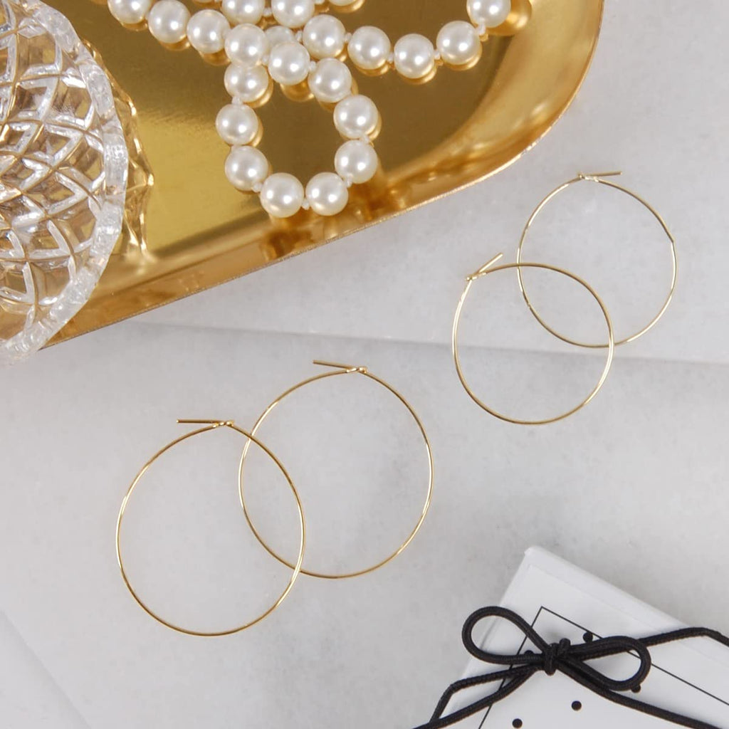 Thin Hoop Earrings for Women - Hypoallergenic 18K Gold Plated Round Hoops