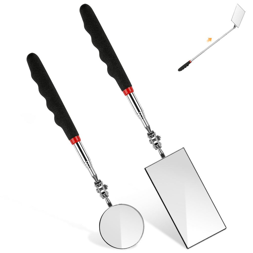 Telescoping Inspection Mirror, 2 Pack Round & Rectangular Mechanic Mirrors