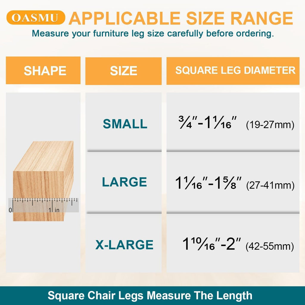 32 Pcs Square Chair Leg Protectors for Hardwood Floors,Felt Furniture Floor Protectors with Silicone Caps, Extra Large Size (Fits Chair Legs with Side Length: 1-5/8" to 2")