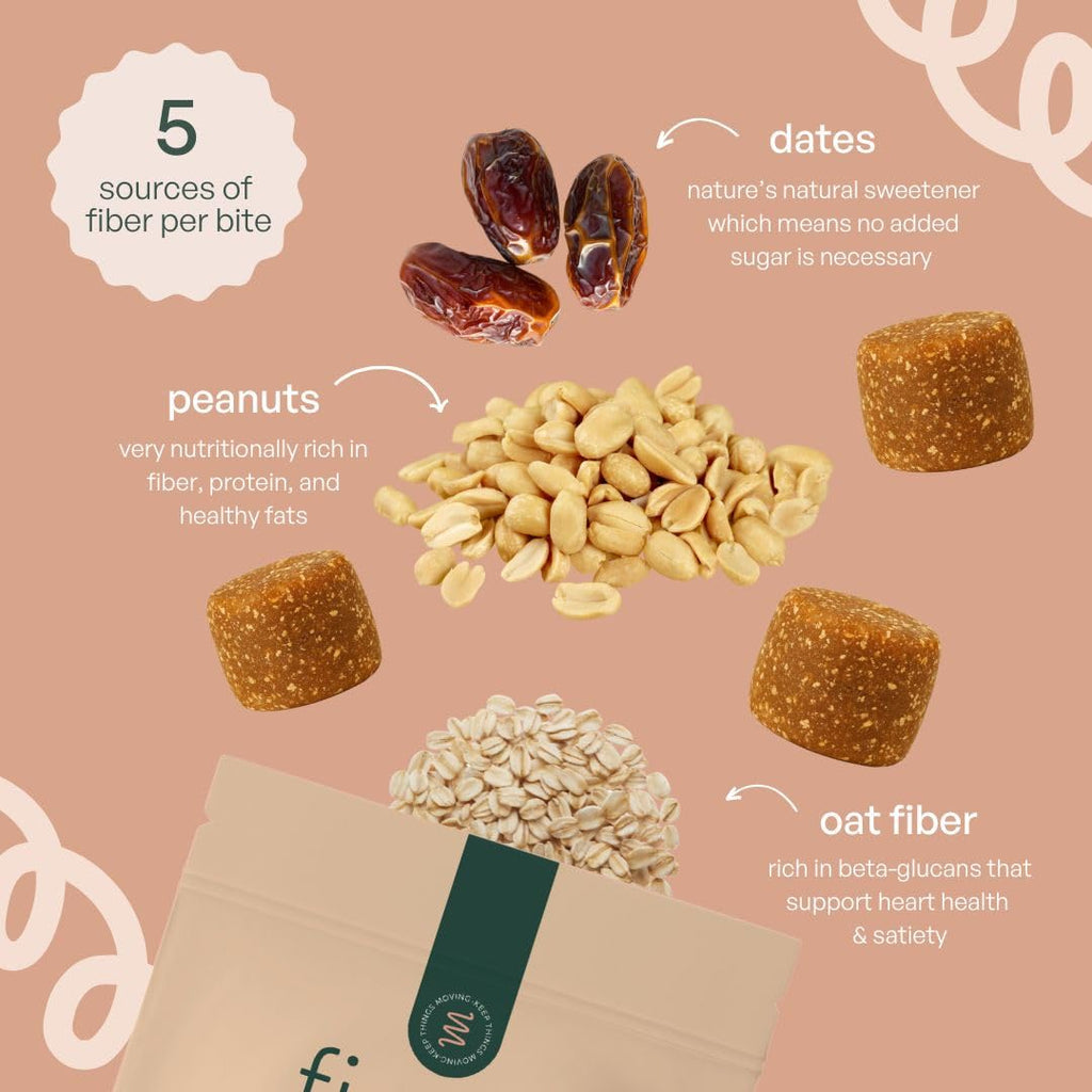 Fiome Fiber Bites - 5g Daily Fiber Supplement - Supports Regularity, Digestion and Gut Health - All Natural Ingredients, Peanut Butter Flavor, 30 Servings