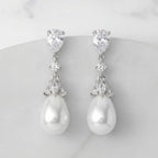 SWEETV Silver Pearl Drop Dangle Earrings for Women