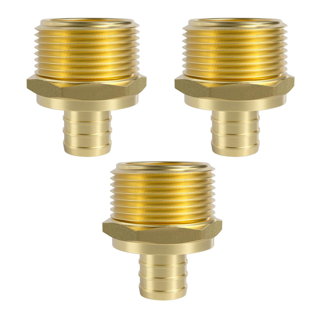 SUNGATOR 3-Pack PEX 3/4" x 1" NPT Male Threaded Adapter Crimp Fitting, No Lead Brass