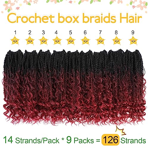 Fulcrum Goddess Box Braids Crochet Hair 10 Inch, 9 Packs Boho Box Braids Crochet Hair for Women, Pre-looped Bohemian 3X Crochet Braids with Curly Ends (10Inch, 1B/99J/530#)