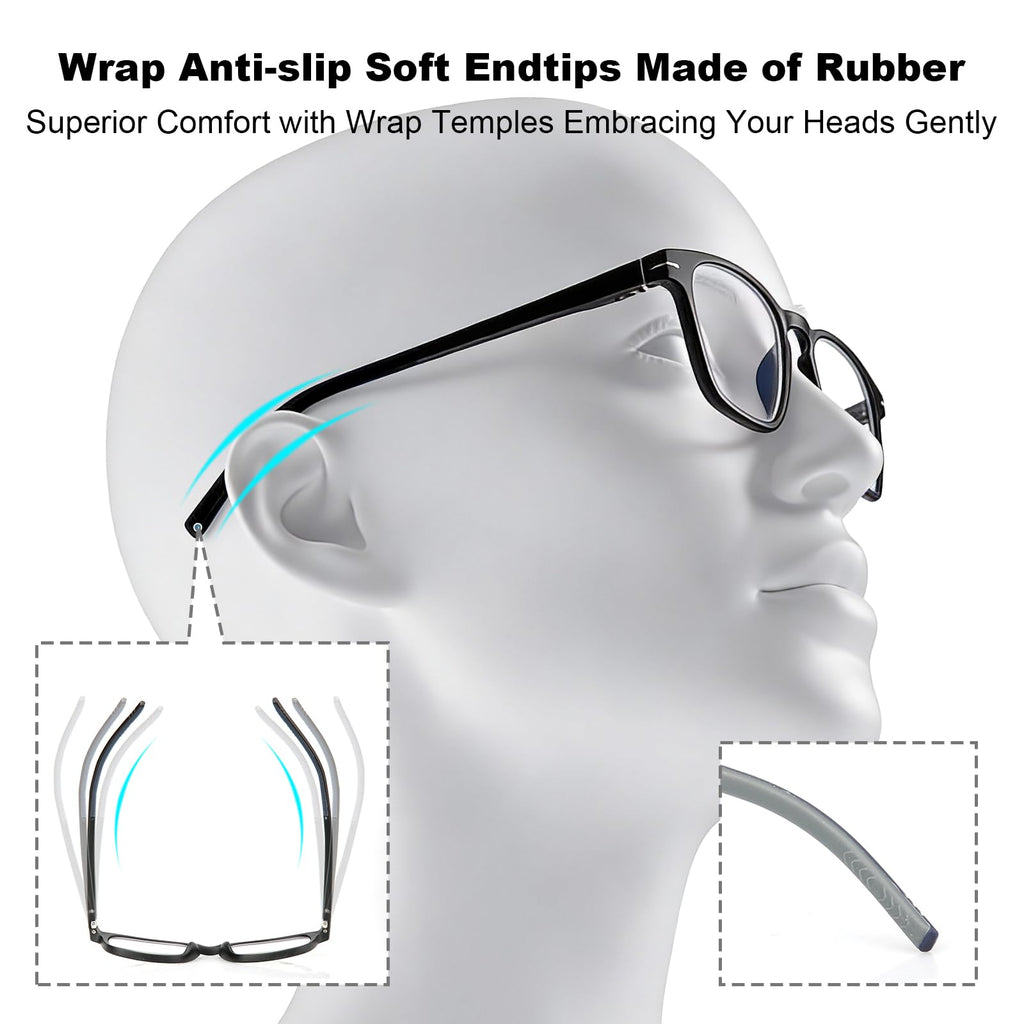 Missfive Versatile Progressive Multifocus Reading Glasses Men, Advanced Wider Spring Hinges Multifocal Computer Readers with Anti-Slip Soft Rubber Tips, No-Line Anti-Blue Light for Near Range +2.50