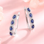 Amy & Annette Blue Sapphire Earrings - 18k White Gold Plated Halo Earring for Women - Great Gift Idea for Every Occasion