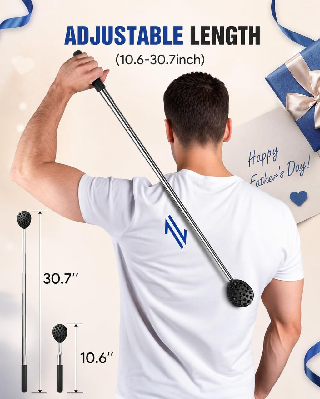 Gelibo Telescoping Large Back Scratcher with 5 Detachable Heads, Extendable Back Massager Tool, Fathers Day Gift for Him, Dad, Gifts for Men with Beautiful Box