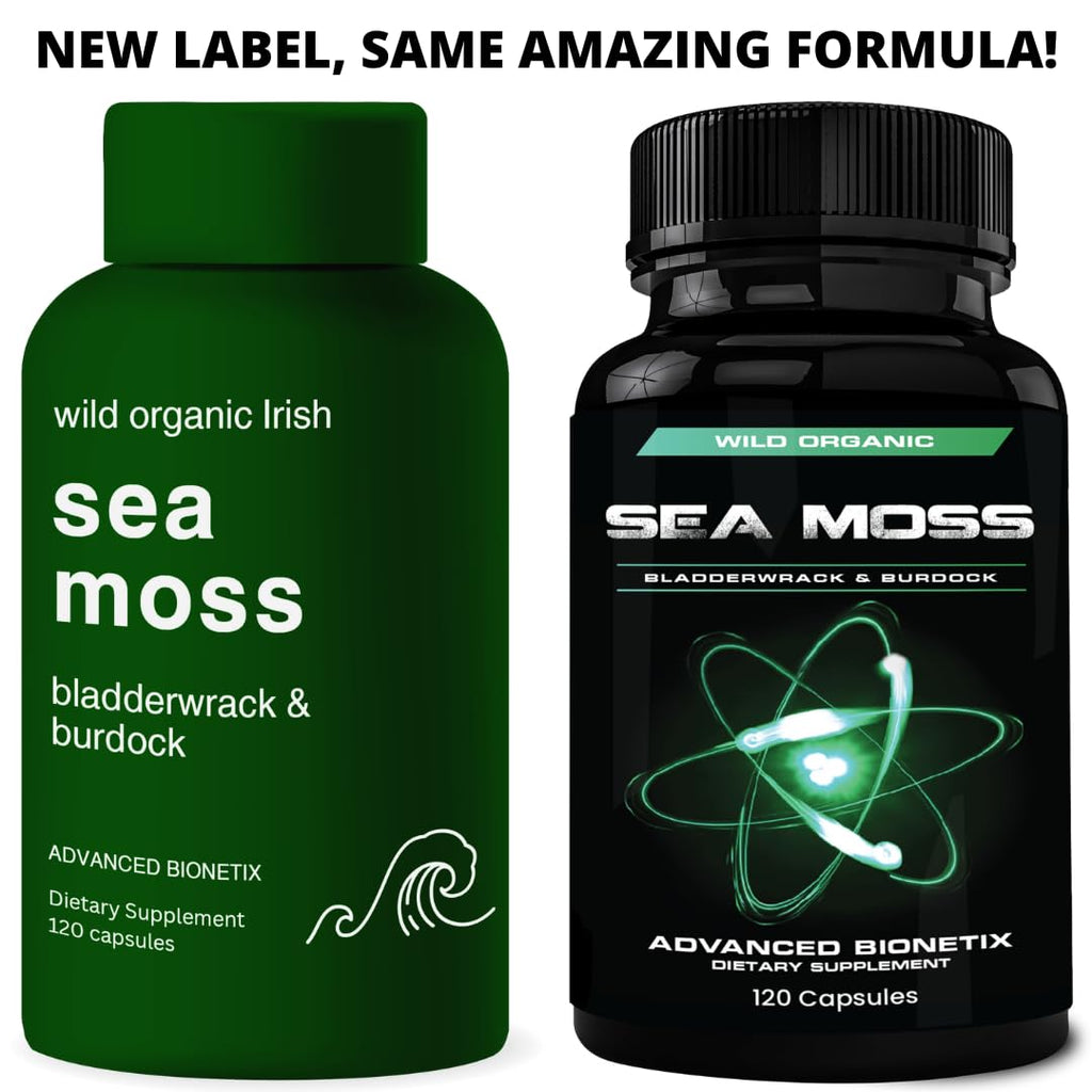 Advanced Bionetix Organic Irish Sea Moss Capsules, Raw Wildcrafted Seamoss Enhanced w/Bladderwrack & Burdock Root Capsules 240 Total Pills Antioxidant Packed. Prebiotic Superfood, Thyroid Support