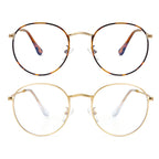 Onrtry Circle Blue Light Glasses for Women Men Round Metal Frame Computer Gaming Eyeglasses 2 Pack(Tortoise+Gold)