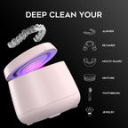 Ultrasonic Retainer Cleaner Machine, Dynamic 42-48kHz Dental Cleaning Pod with Digital Timer, 200ml Mouth Guard Cleaner Pod for Aligners, Night Guards, Dental Trays, Braces & Toothbrushes (Pink)