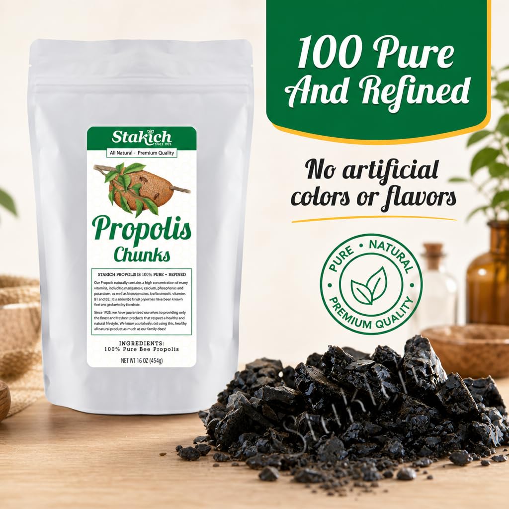 Stakich Bee Propolis Chunks - Pure, Natural - 1 Pound (16 Ounce)