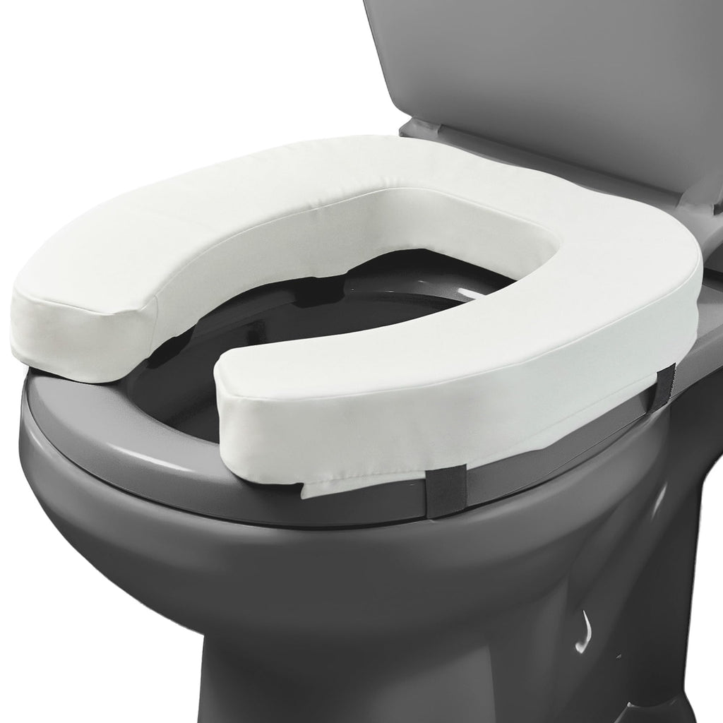Lunderg Padded Toilet Seat Riser for Seniors - Adds 2 inches. Universal Fit - FIRM Raised Toilet Seat Cushion with High-Density Foam for Enhanced Comfort & Elevation. Post-Surgery Must have (White)