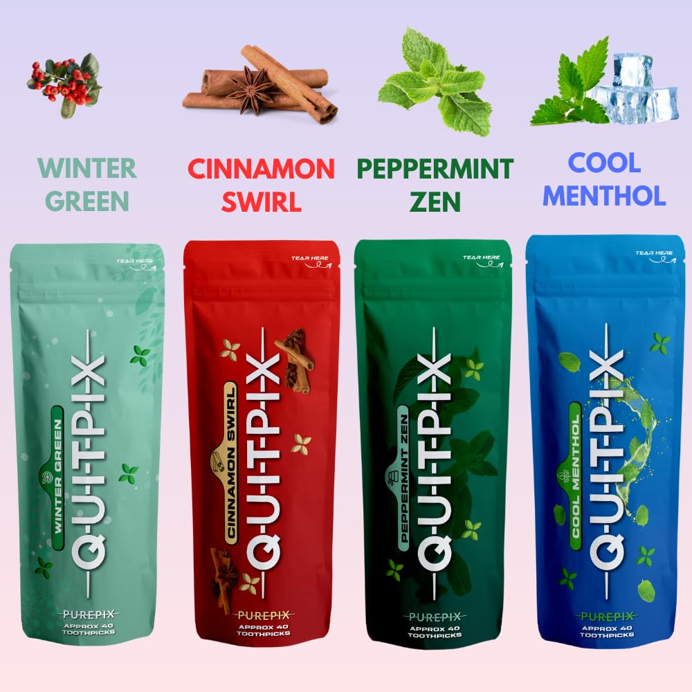 QuitPix to Help Quit Smoking Extra Thick Boosting Flavored Toothpicks - Oral Fixation - Nicotine Free Toothpicks - Kosher Flavors Variety Pack 40 Count (Pack of 4)
