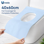 Umeida 50 Count Disposable Toilet Seat Covers, XL Waterproof Travel Pack, Center Strip Stays Attached, Adhesive Tabs, Individually Wrapped for Public Restrooms, Airplane, Kids and Adults
