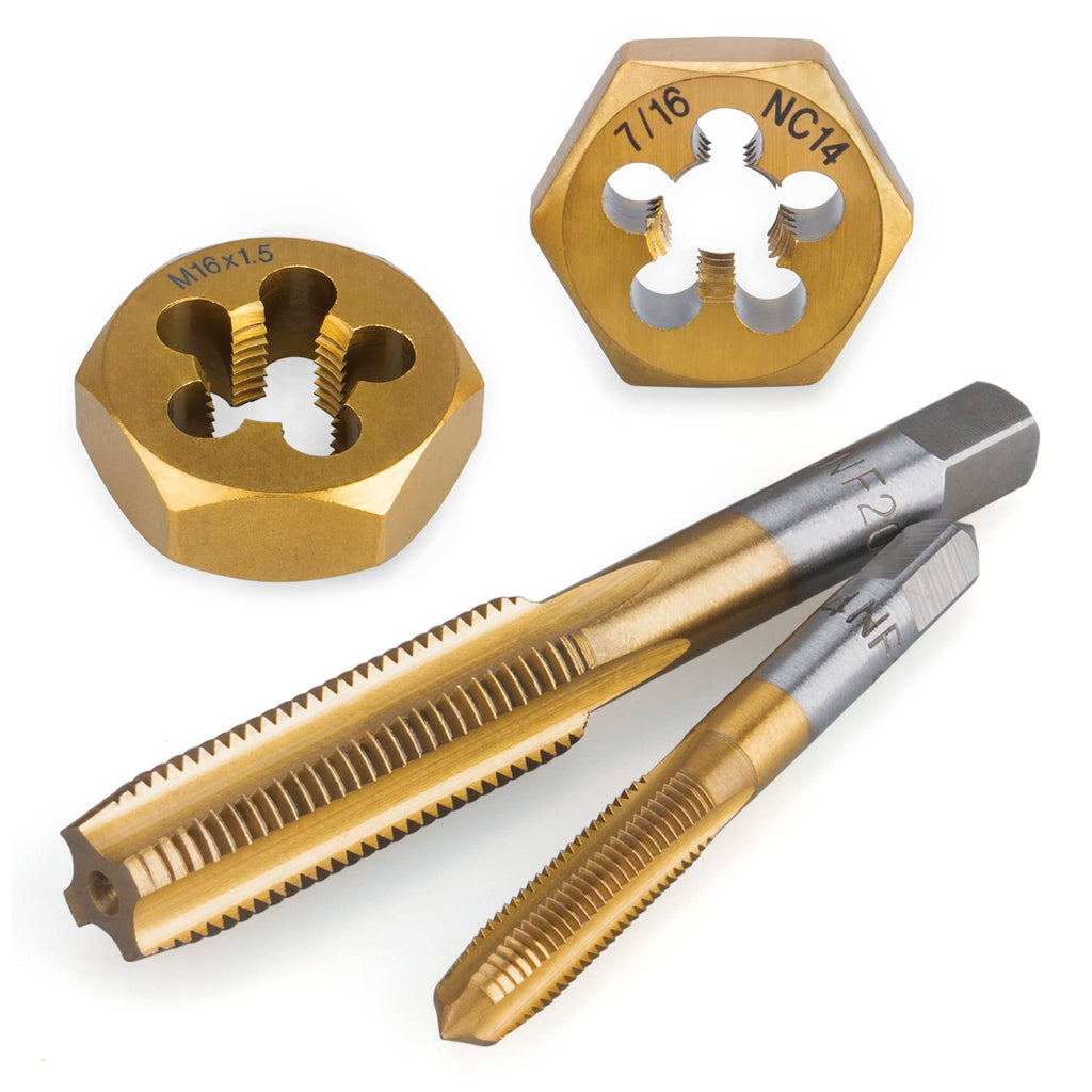 86-Piece Master Tap and Hex Die Set, Premium Titanium Coating | SAE Size #4 to 5/8”, Metric Size M3 to M16 | For All Coarse, Fine, Pipe Threads | Complete with Holders, Stocks, Gauges and Metal Case
