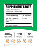 BulkSupplements.com Beet Root Extract Capsules - Superfood Supplement, Beet Root Supplement - Vegan & Gluten Free, 1 Capsule per Serving (400mg), 120 Count (Pack of 1)