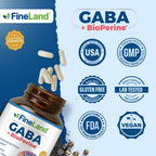 FineLand GABA + BioPerine® – Gamma-Aminobutyric Acid Supplement for Relaxation & Daily Calm | Supports Emotional Well-Being, Vegan – 120 Capsules, Made in USA