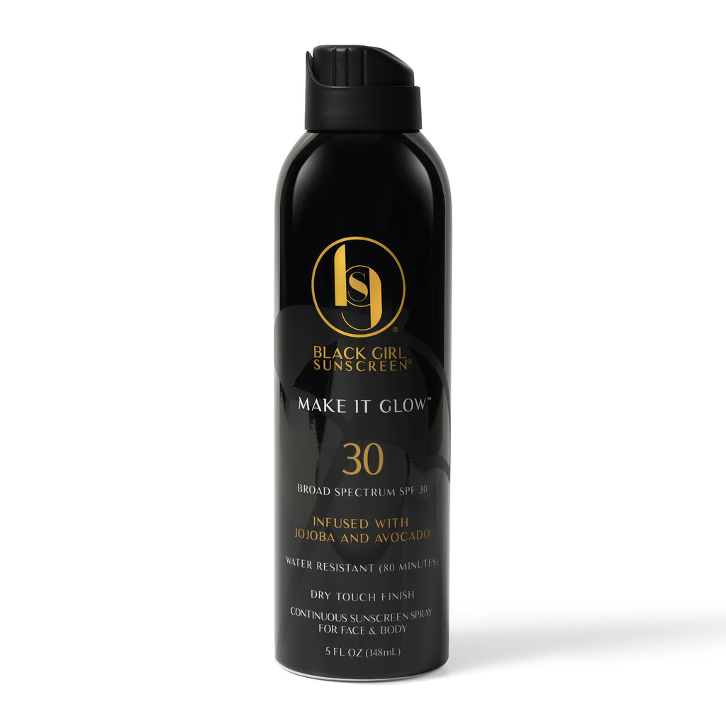 Black Girl Sunscreen Make it Glow Sunscreen Spray for Face & Body- SPF 30, Skin Protection for Travel & Beach, Water Resistant for 80 minutes, Ultra Sheer, No White Cast for Melanin Rich Skin- 5 fl oz