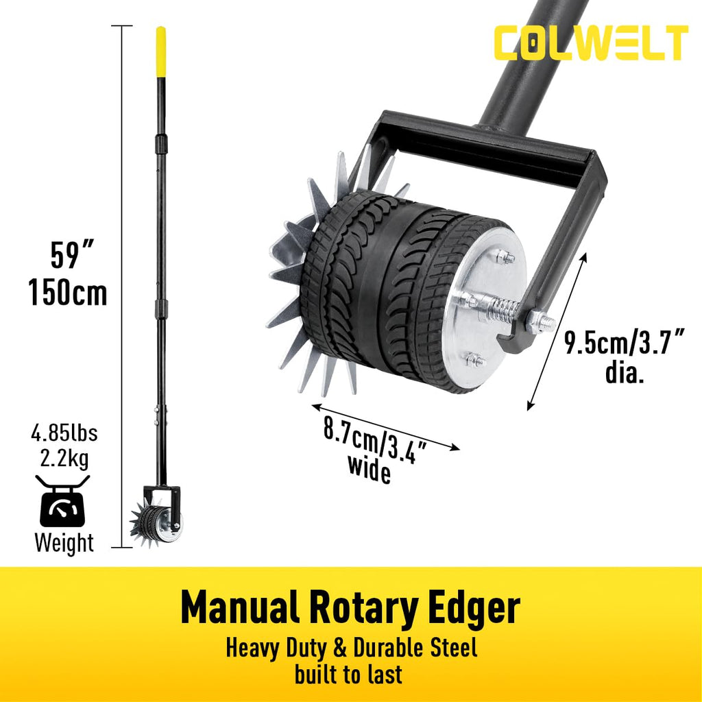 Colwelt Wheel Rotary Edger Lawn Tool 59’’, Manual Lawn Edger with Extra-Wide Rubber Wheel, Lawn Edgers Manual with Reinforced Bracket, Grass Edger Edging Tool for Landscaping, Sidewalk, Driveway, Yard