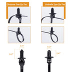 Xislet 160Pcs Cable Tie Buckle Push Pin Christmas Tree Zip Ties Clips