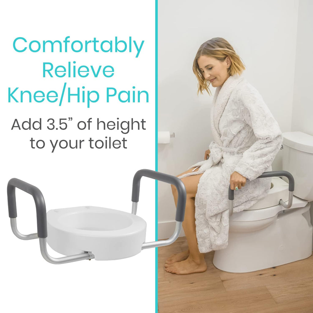 Vive Raised Toilet Seat Riser for Seniors (with Handles) - Handicap Rail Grab Bar Seat for Over Toilet - Elevated Safety for Elderly, Disabled, Medical - Elongated