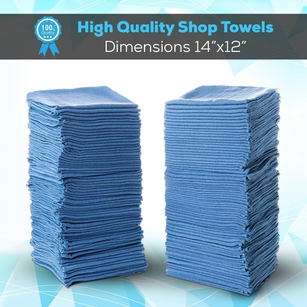 Simpli-Magic Premium Shop Towels 14”x12”, Commercial Grade Blue, 50 Pack