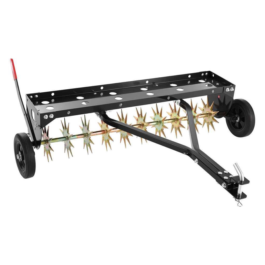 VEVOR Tow Behind Plug Aerator, 40 in Lawn Spike Aerator with Universal Hitch, 150lbs Weight Capacity, Heavy Duty & Rust-Resistant, Pull Behind Aeration Tool with Tray for Farmland & Garden Tractors