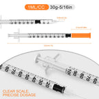 U-100 1ml/cc Disposable Syringe with 30Ga 5/16" (8mm) Needle,30 Pack Individual Wrapped,| Lab Supplies
