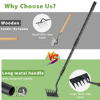 Manual Weeder Tool,6 Tines Garden Weeding Rake with Sharp Blade,55 Inch Long Handle,Heavy Duty Stand Weeding Tool for Weeding Loosening Soil Gathering Leaf Leveling Thatch Rake