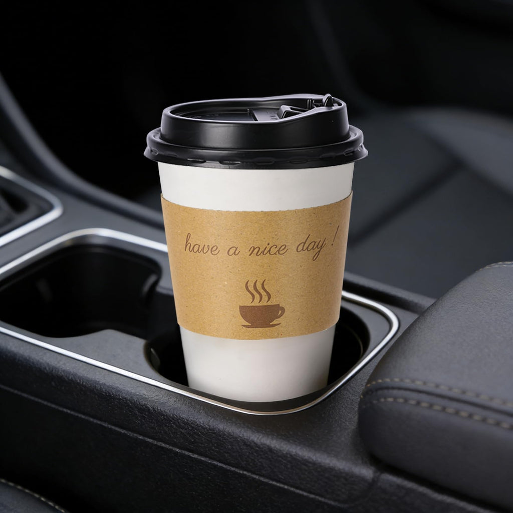 BYSNOW 20 oz 50 pack Disposable Paper Coffee Cups, Paper To Go Cups with Lids, Sleeves and Stirring Sticks, Hot Paper Cups for Home, Office and Party (White 20oz)