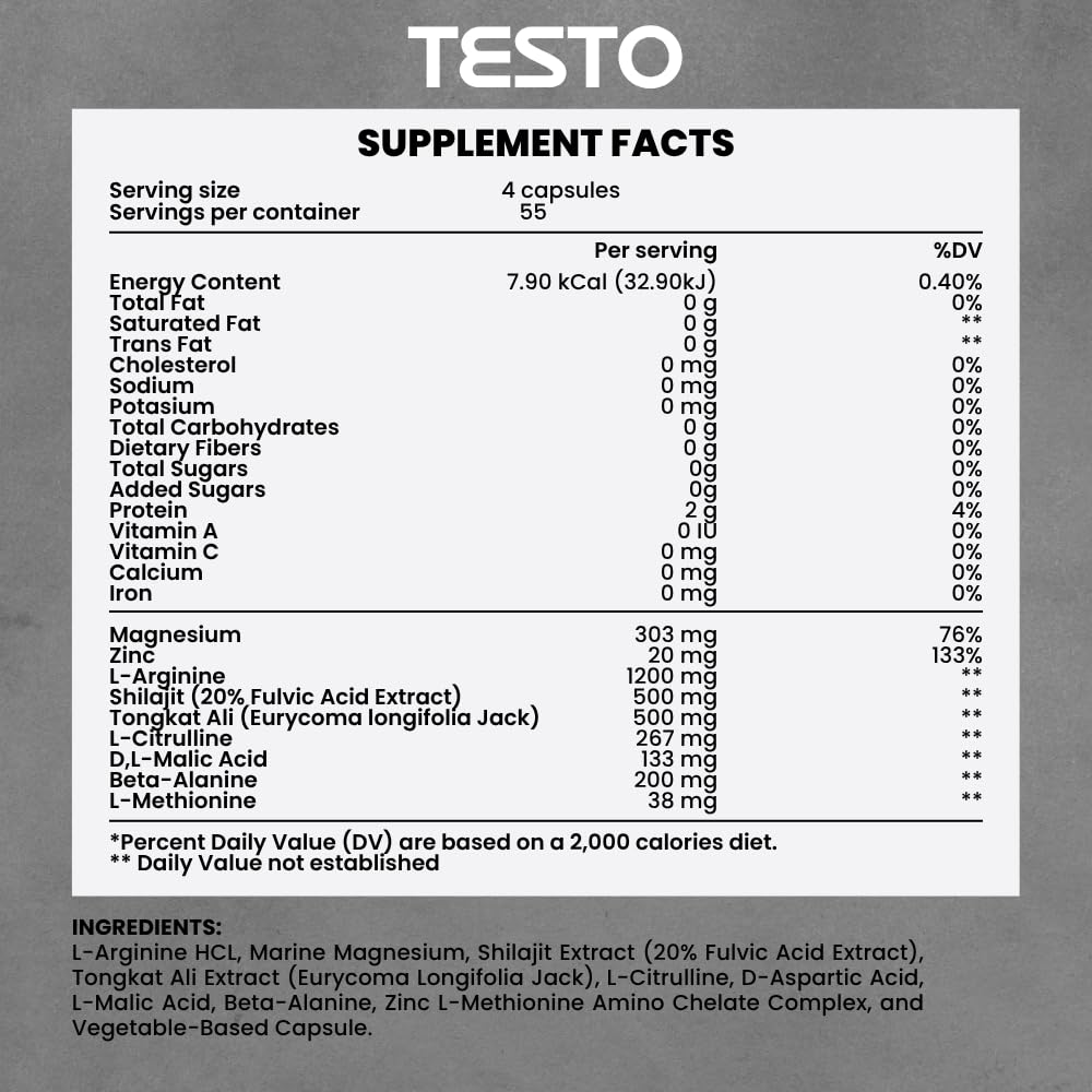 COURA Men's Testo Booster Multivitamin, Shilajit Zinc, 220 Capsules 55 Serv