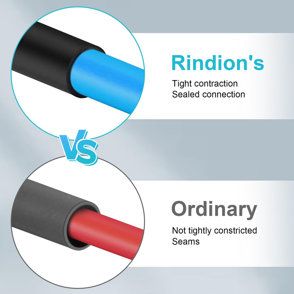 Rindion 127PCS Heat Shrink Tubing Kit, 2:1 Shrink Ratio, Marine Grade Industrial Heat Shrink Tubing, Long Lasting Insulation Wire Shrink Wrap Tubing- Black