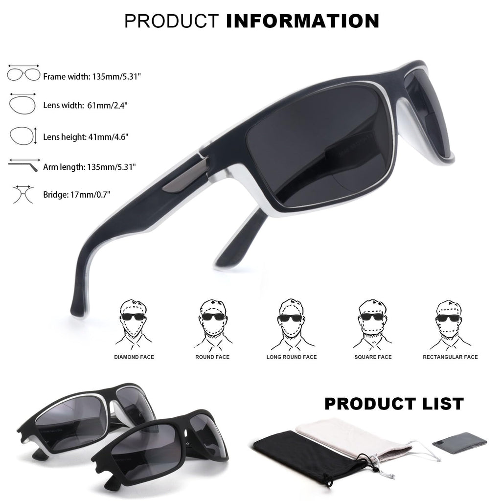 Missfive 2-Pack Mens Ultimate Bifocal Sunglasses with Readers Built In Sporty Upgraded Wrap Frame, UV400 Protection Driving & Reading Glasses for Outdoor +1.5