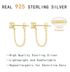 Reffeer 925 Sterling Silver CZ Chain Studs Earrings Dangle for Women Teen Girls CZ Chain Drop Earrings Studs (B-Gold)