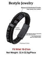 Bestyle Lucky Viking Celtic Bracelet Black Bracelet for Men Double Layer Black Leather Cuff Bracelet, Fashion Punk Retro Men Wristband Leather Bracelet Great Gift for Father Husband, 21cm/8.3 Inch