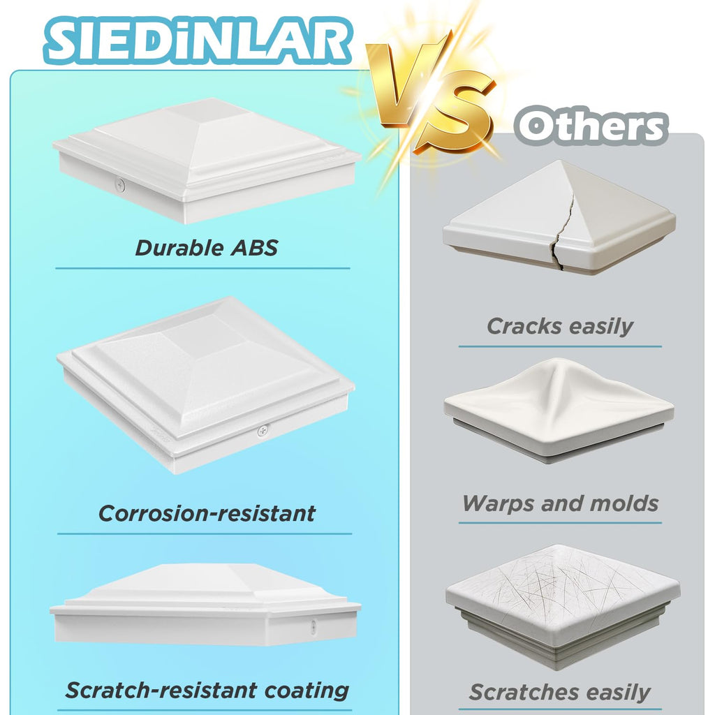 SIEDiNLAR 5x5 Post Caps White 36 Pack, Deck Post Covers Outdoor Waterproof, Fits 5x5 4.5x4.5 Vinyl/Wood Posts for Fence Deck Mailbox Patio Decor
