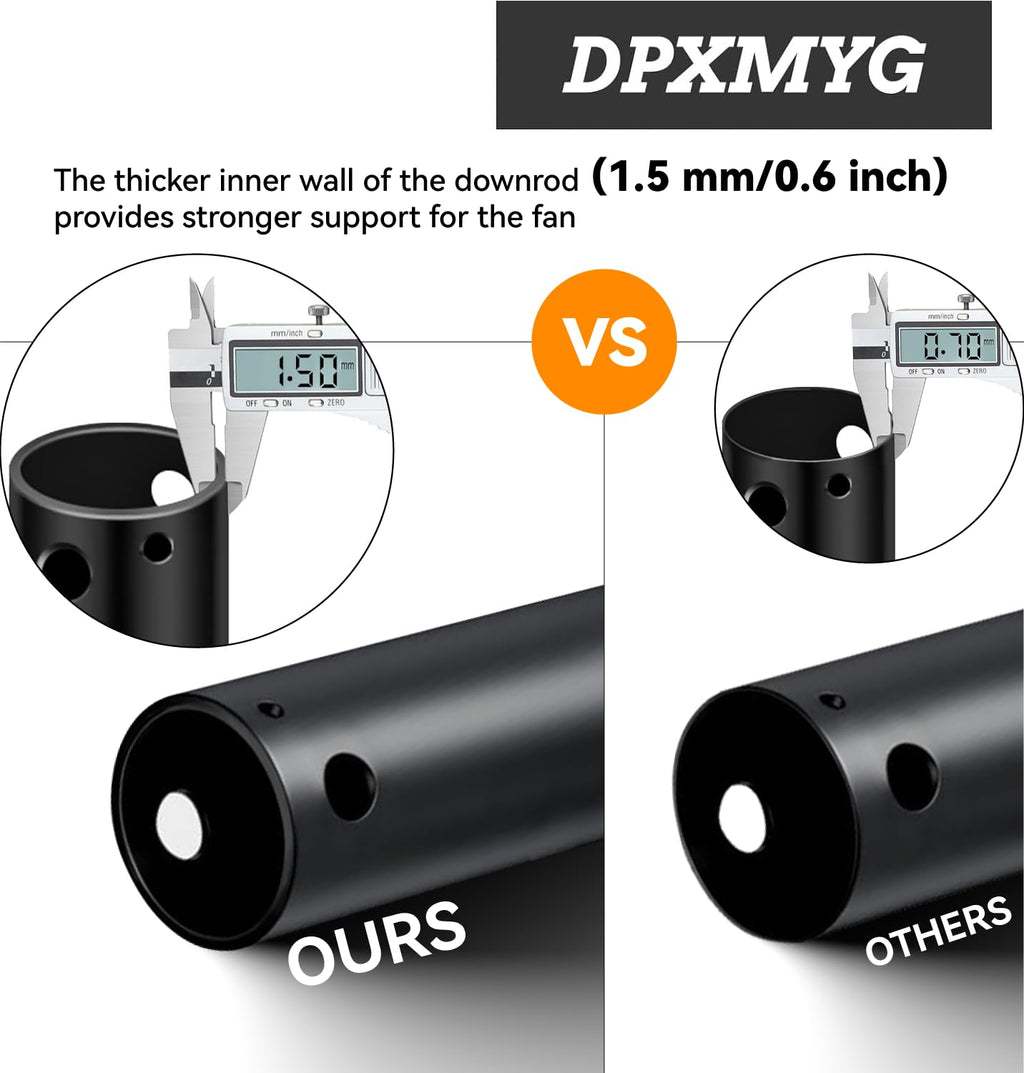 DPXMYG 36 inch Ceiling Fan Downrod, 3 FT Black Downrod for Ceiling Fan, 1 inch Outside Diameter, Boom Suitable for a Wide Range of Fans (Black, Not Threaded)