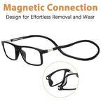 Ouolipraa Magnetic Reading Glasses for Men and Women Neck Hanging Blue Light Blocking Computer Readers Anti Glare Eyeglasses UV400 Protection Rectangular Frames Eyewear Lightweight Foldable Black 2.0