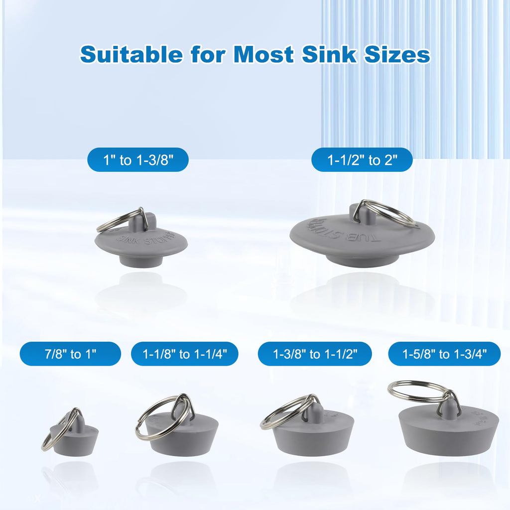 Hibbent 6 Pieces Drain Stopper, Rubber Kitchen Sink Drain Plug with Pull Ring for Bathtub, Kitchen, Bathroom and Laundry Sink in 6 Different Sizes, Grey