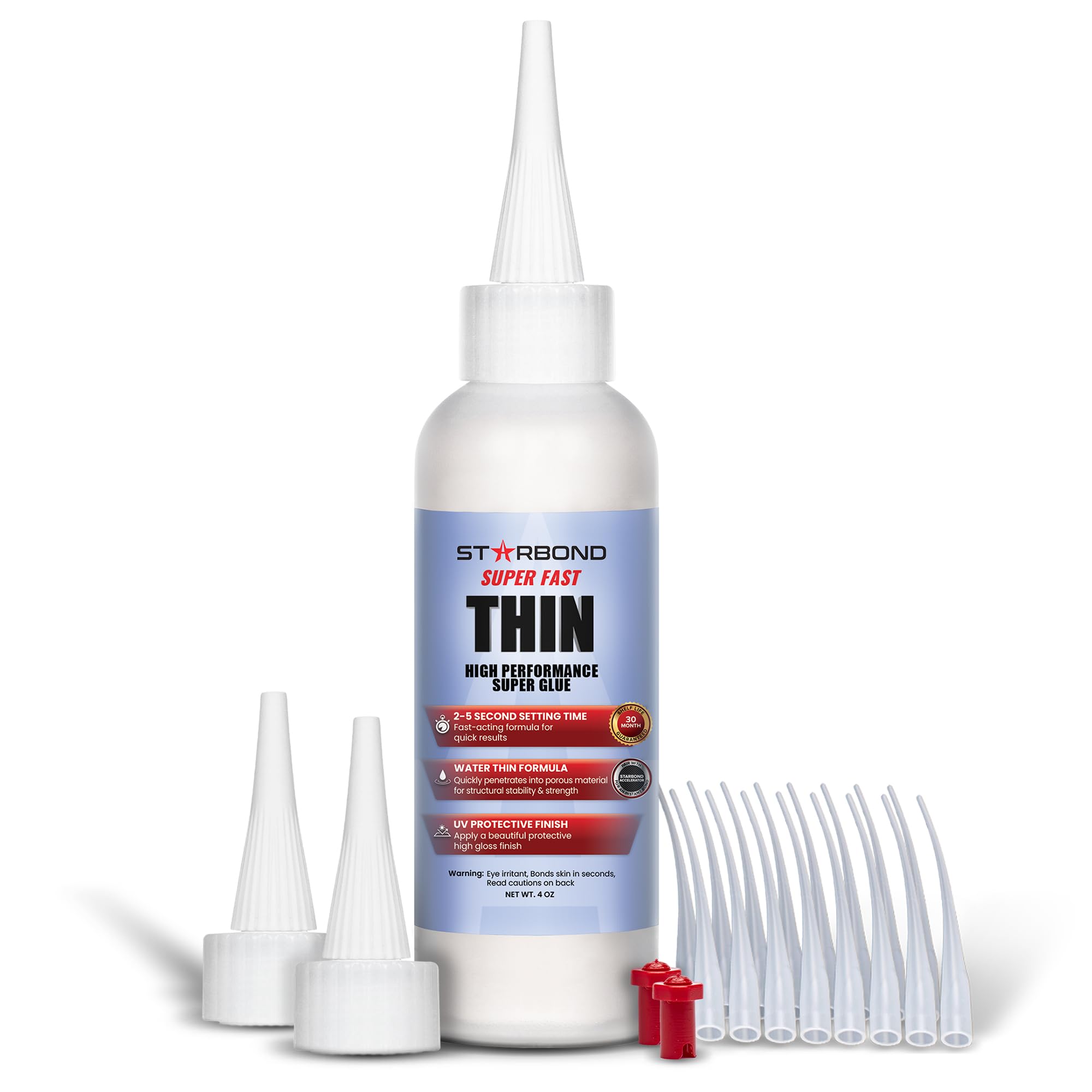 Starbond Super Fast Thin, Premium Instant CA (Cyanoacrylate Adhesive) Super Glue Plus Extra Cap and Microtips, (for Woodturning, Pen Turning, Hobby, Stabilizing, Finish, Inlay) (4 Ounce)